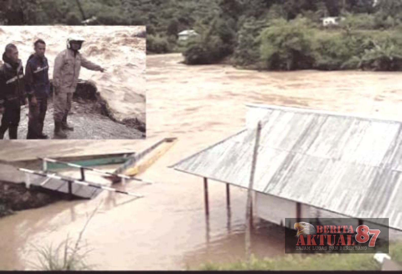 Sungai Cikaengan Garut Meluap Tiga Jembatan Darurat Yang Baru di Bangun Hanyut